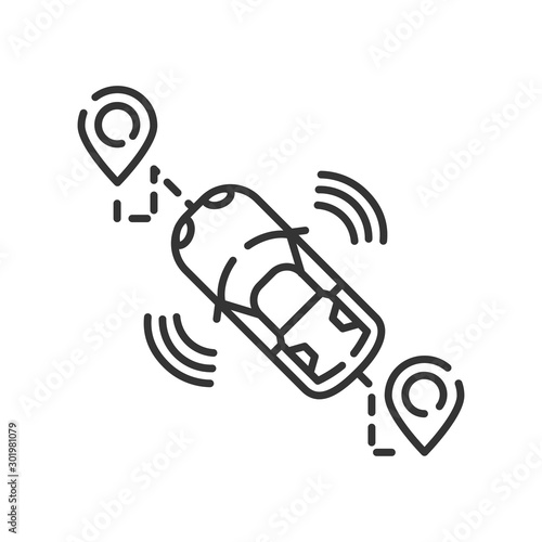GPS route smart car black line icon. Navigation concept. Vehicle route projection on interactive map.