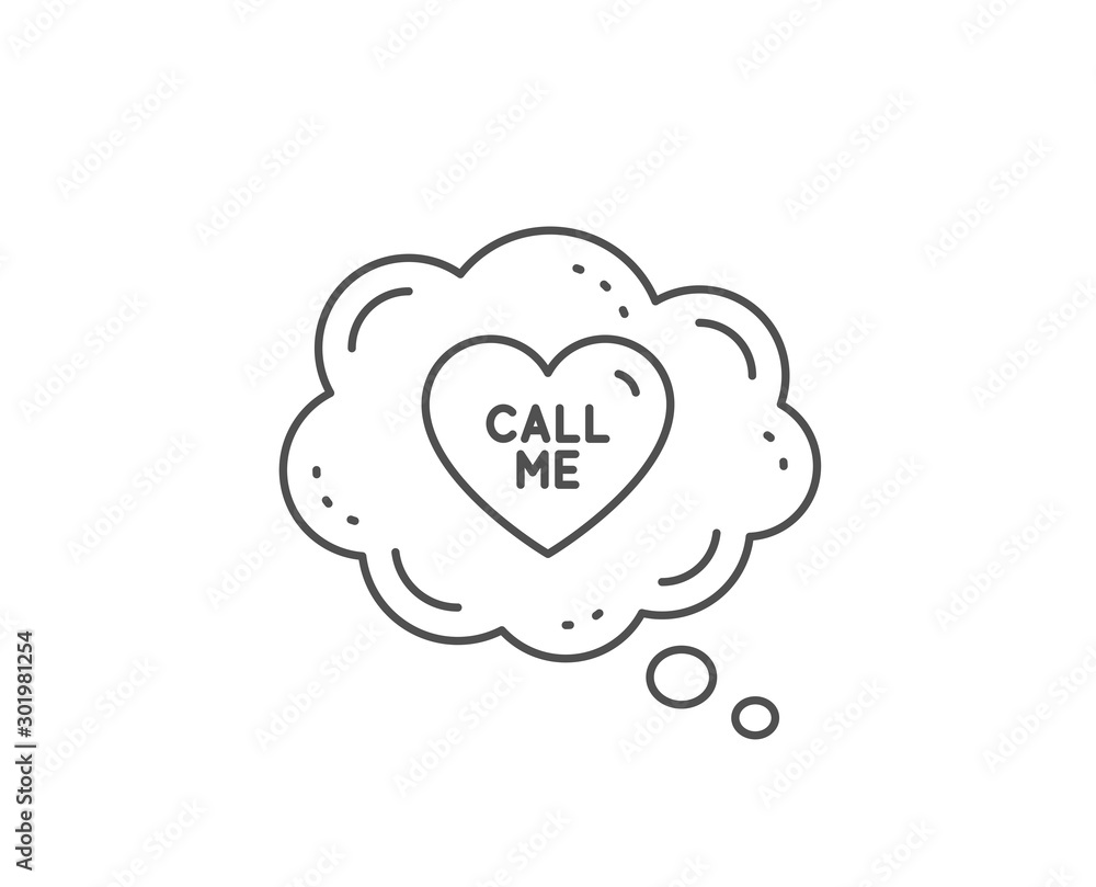 Call me line icon. Chat bubble design. Sweet heart sign. Valentine day love symbol. Outline concept. Thin line call me icon. Vector Call me line icon. Chat bubble design. Sweet heart sign. Valentine day love symbol. Outline concept. Thin line call me icon. Vector