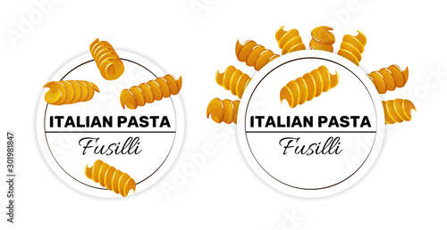 Labels for fusilli, italian spiral pasta, vector