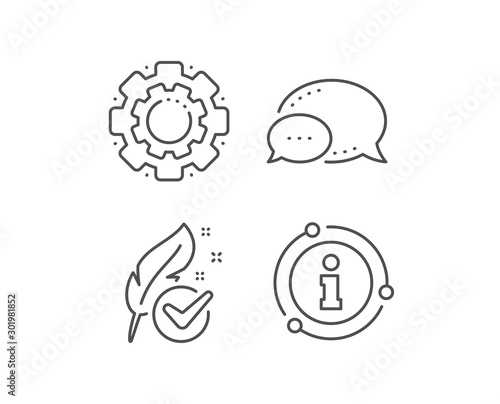 Hypoallergenic tested line icon. Chat bubble, info sign elements. Feather sign. No synthetic symbol. Linear hypoallergenic tested outline icon. Information bubble. Vector