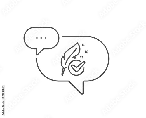 Hypoallergenic tested line icon. Chat bubble design. Feather sign. No synthetic symbol. Outline concept. Thin line hypoallergenic tested icon. Vector