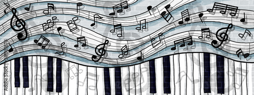 musical notes and keyboard design background wall paint