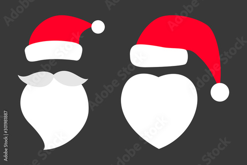 Set of vector illustratiion of Santa Claus hats, moustache and beard.