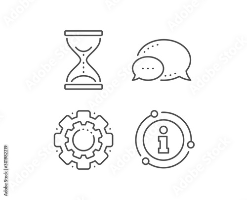 Time hourglass line icon. Chat bubble, info sign elements. Sand watch sign. Linear time hourglass outline icon. Information bubble. Vector
