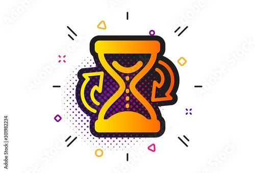 Sand watch sign. Halftone circles pattern. Time hourglass refresh icon. Classic flat hourglass icon. Vector