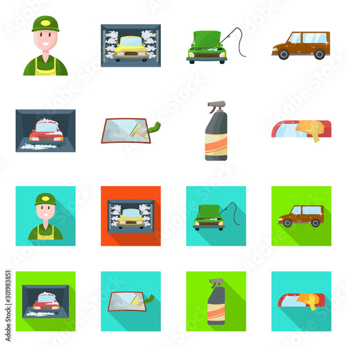 Vector illustration of carwash and care icon. Set of carwash and automotive stock symbol for web.