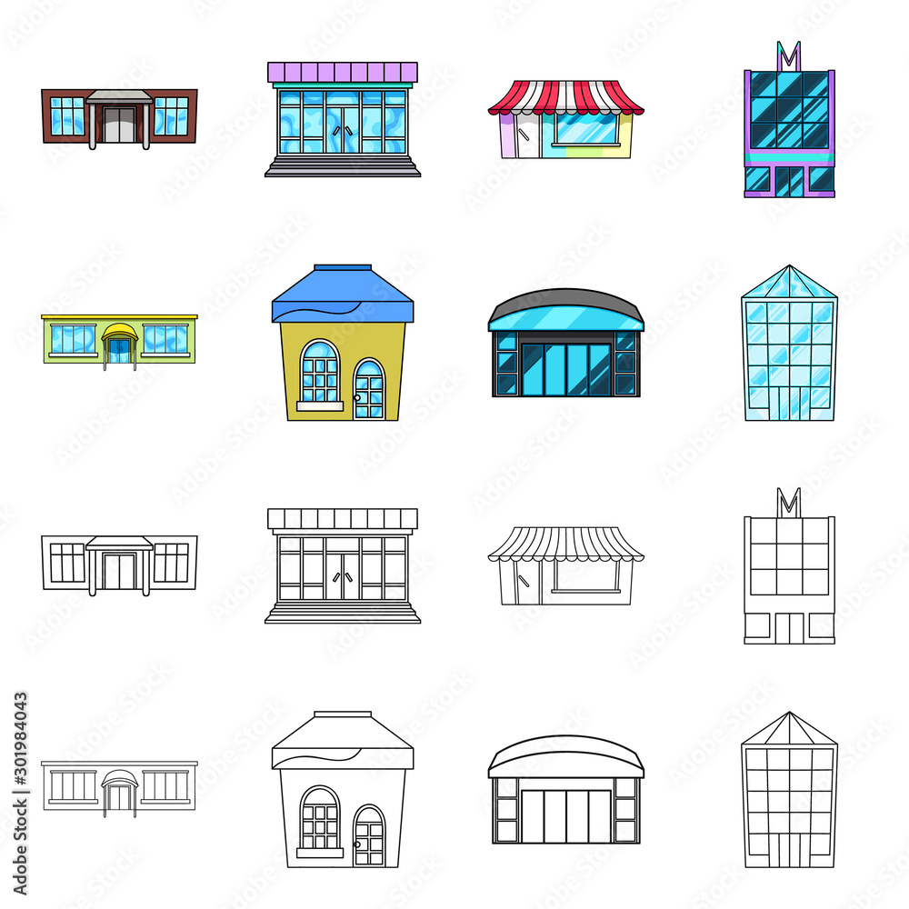 Vector design of supermarket and building icon. Collection of supermarket and local stock symbol for web.