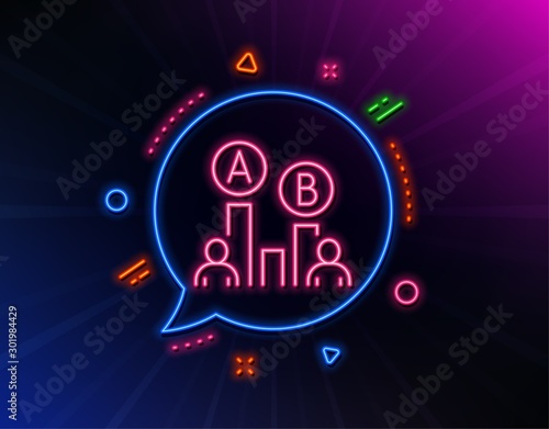 Ab testing line icon. Neon laser lights. Ui test chart sign. Glow laser speech bubble. Neon lights chat bubble. Banner badge with ab testing icon. Vector