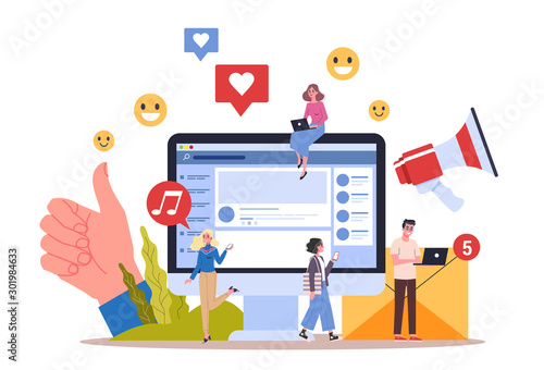 Social media concept. Using network for posting and sharing content.