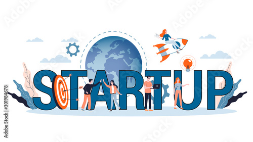 Startup and teamwork concept web banner. Business profit