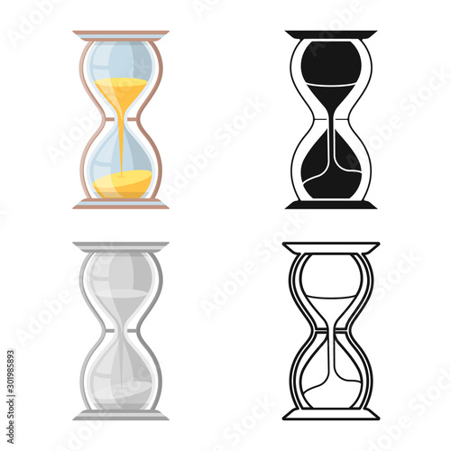 Vector illustration of sandglass and timer sign. Web element of sandglass and clock vector icon for stock.