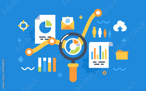 Modern flat design for analysis website banner. Vector illustration concept for business analysis, market research, product testing, data analysis.