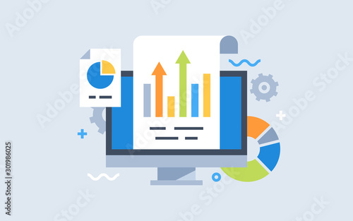 Modern flat design for analysis website banner. Vector illustration concept for business analysis, market research, product testing, data analysis.