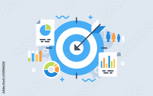 Modern flat design for analysis website banner. Vector illustration concept for business target analysis, market research, product testing, data analysis.