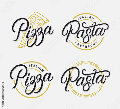 Pizza and Pasta hand written lettering logo set