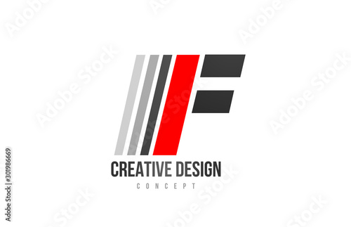 red black alphabet letter F logo icon design for company or business