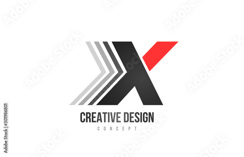 red black alphabet letter X logo icon design for company or business