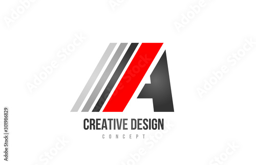 red black alphabet letter A logo icon design for company or business