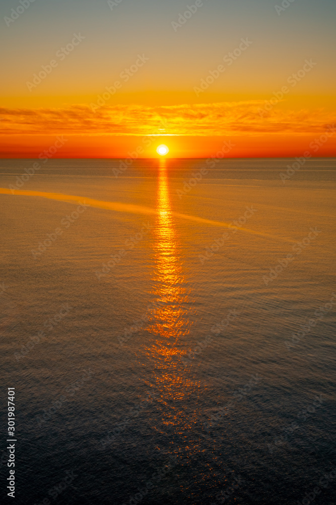 Beautiful colorful sunset on the Black sea. Magnificent View.