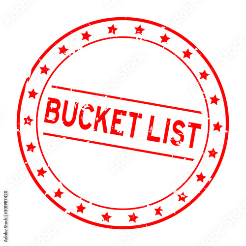 Grunge red bucket list word round rubber seal stamp on white background