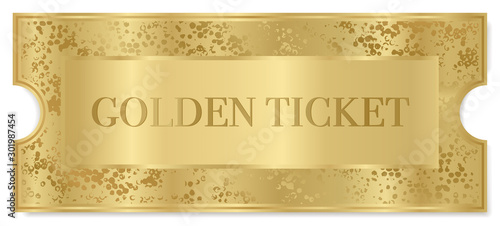 Golden ticket. Gold background for reward card design. Useful for Coupon, any festival, party, cinema, event or entertainment show