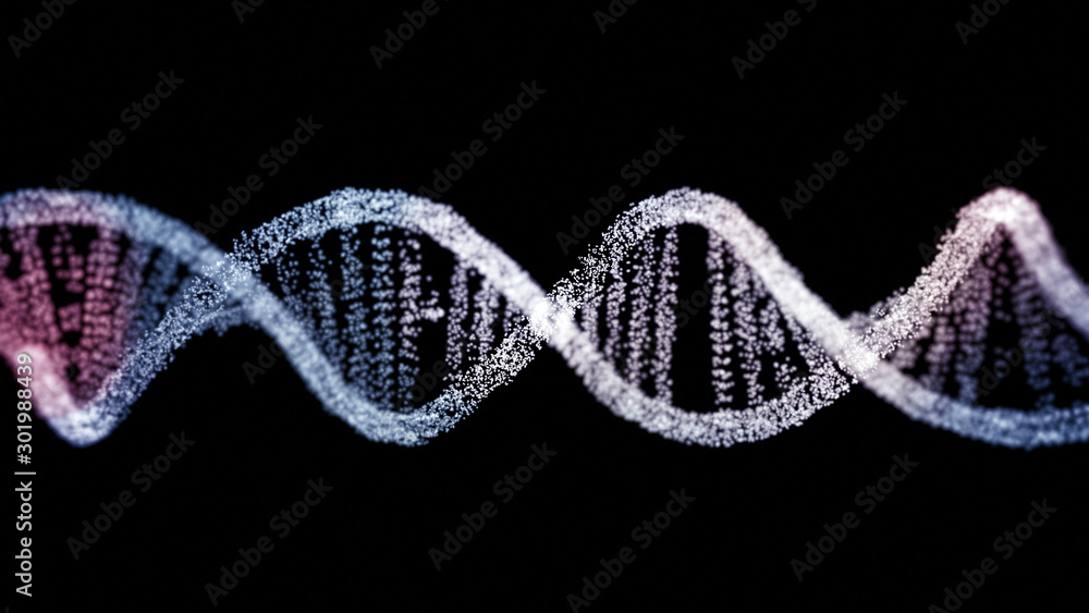 Digital illustration DNA strand structure in colour background. 3D render