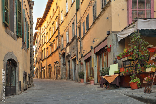Beautiful Italian street of small old provincial town