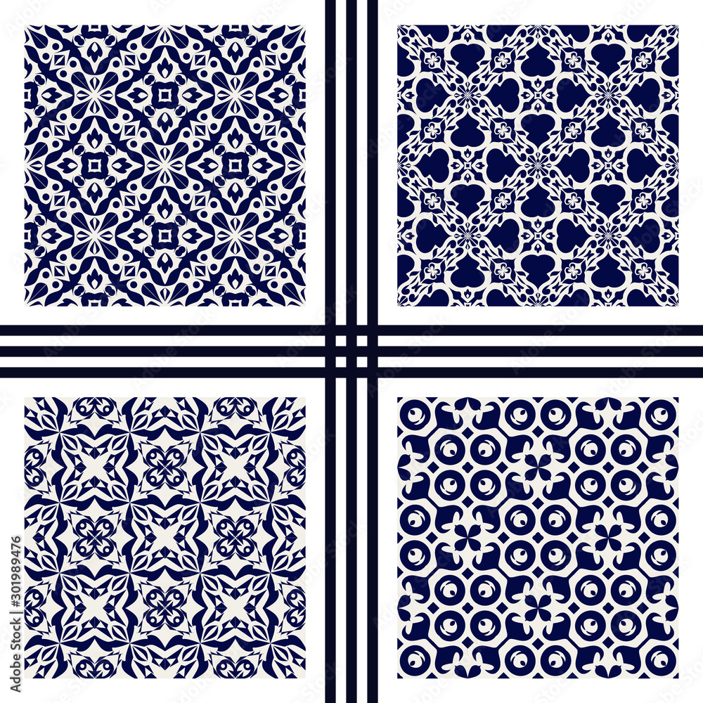 Set of vector seamless texture. Monochrome backgrounds with ethnic oriental ornament Set of vector seamless texture. Monochrome backgrounds with ethnic oriental ornament