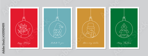 Merry Christmas cards set with hand drawn Christmas baubles. Doodles and sketches vector vintage Christmas illustrations, DIN A6