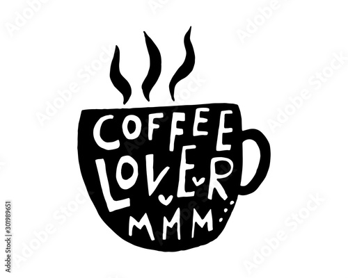 Hand lettering illustration about coffee. Vector Coffee time words and cups to go coffee calligraphy