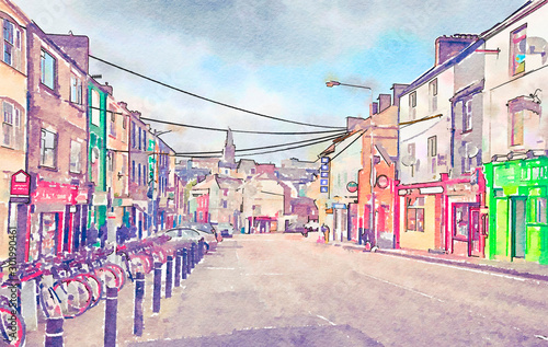 shopping center and streets in Cork, watercolor style © Ariadna de Raadt