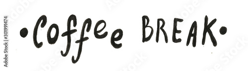 Hand lettering illustration about coffee.Coffee time words and cups to go coffee calligraphy