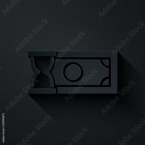 Paper cut Fast payments icon isolated on black background. Fast money transfer payment. Financial services, fast loan, time is money, cash back concept. Paper art style. Vector Illustration