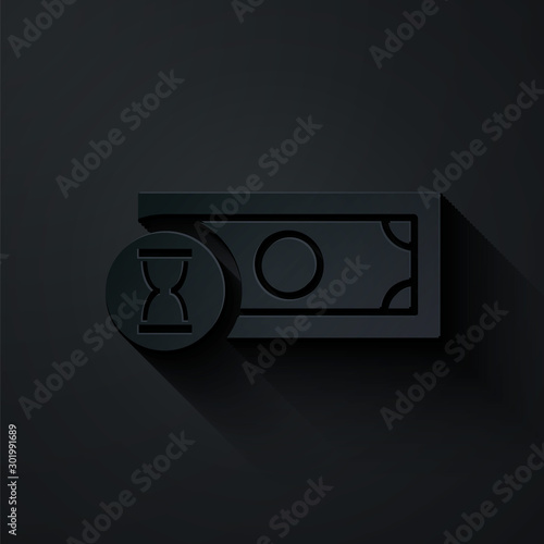 Paper cut Fast payments icon isolated on black background. Fast money transfer payment. Financial services, fast loan, time is money, cash back concept. Paper art style. Vector Illustration