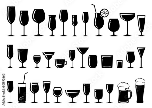 set of glass for wine, dessert and alcohol beverages