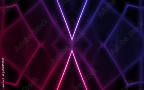 Dark abstract background. Neon blurred futuristic lines. Ultraviolet light waves, rays © Laura Сrazy
