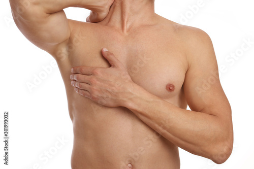 Obraz na płótnie Muscular male torso, chest and armpit hair removal