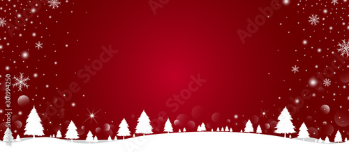 Christmas background design of pine tree and snowflake with snow falling in the winter vector illustration
