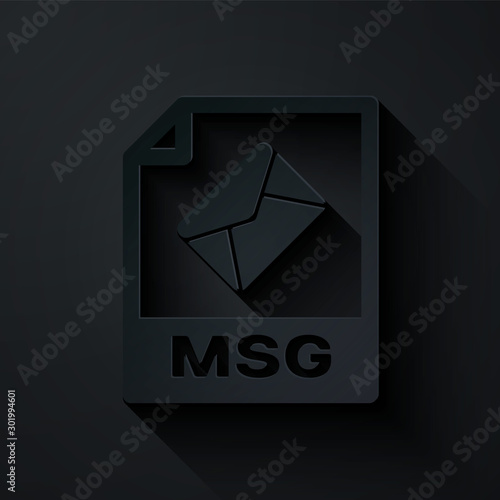 Paper cut MSG file document. Download msg button icon isolated on black background. MSG file symbol. Paper art style. Vector Illustration