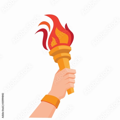 hand holding torch symbol flat illustration vector design