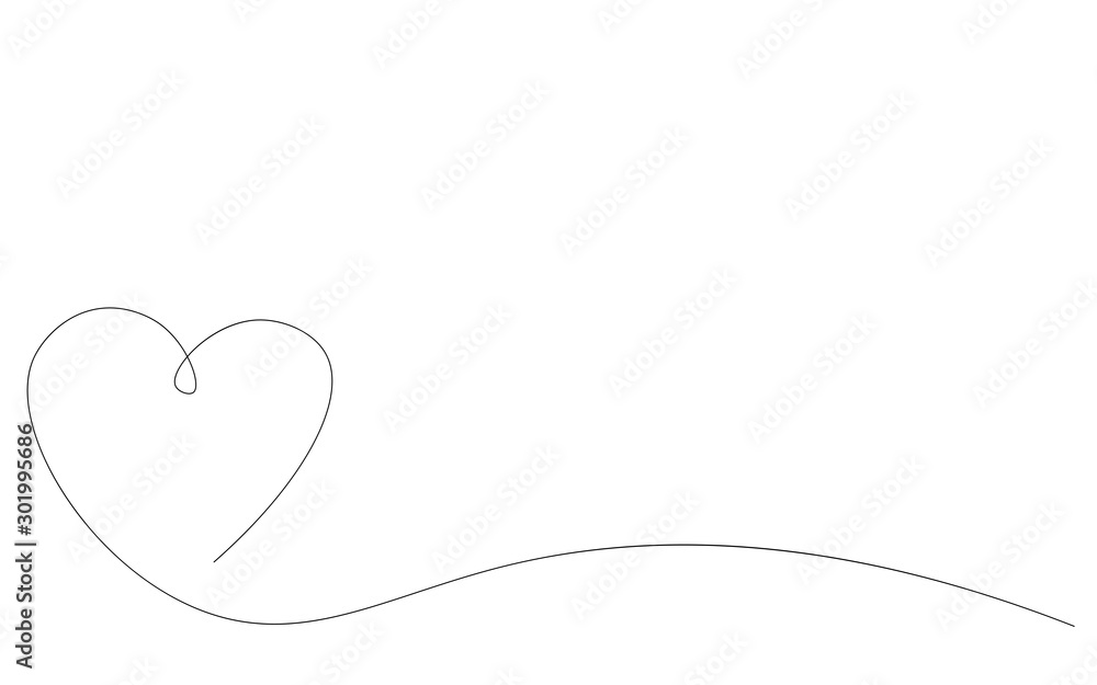 Heart vector, continuous one line drawing. Vector illustration - obrazy, fototapety, plakaty 