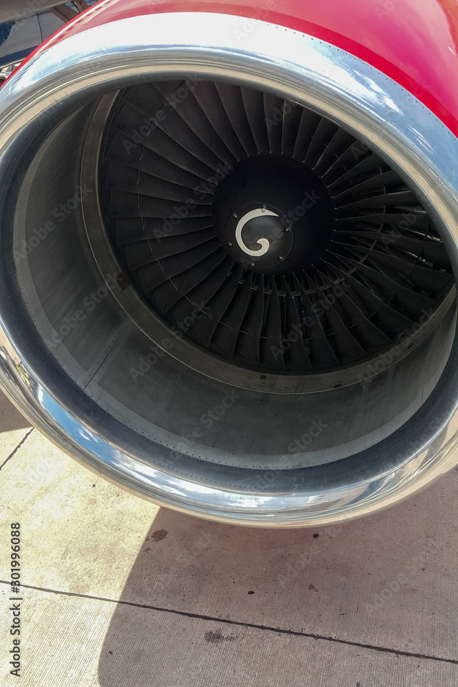 close-up turbine of a modern airplane