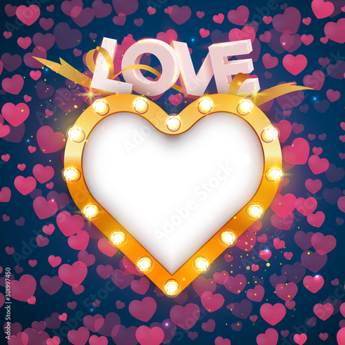 Vector illustration of a heartshaped frame and a word love above it