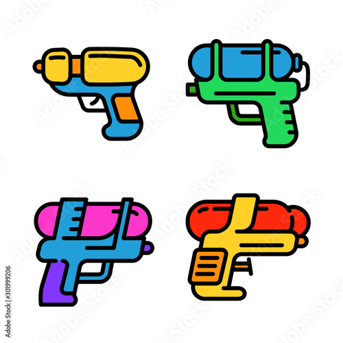 Squirt gun icons set. Outline set of squirt gun vector icons for web design isolated on white background