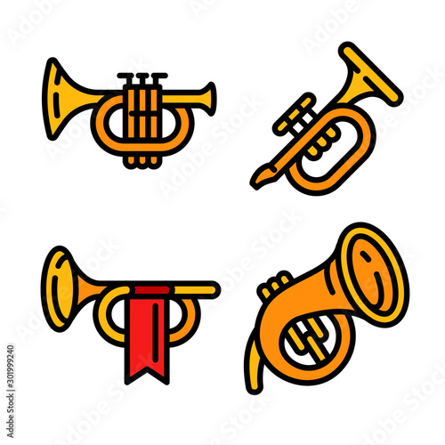 Trumpet icons set. Outline set of trumpet vector icons for web design isolated on white background