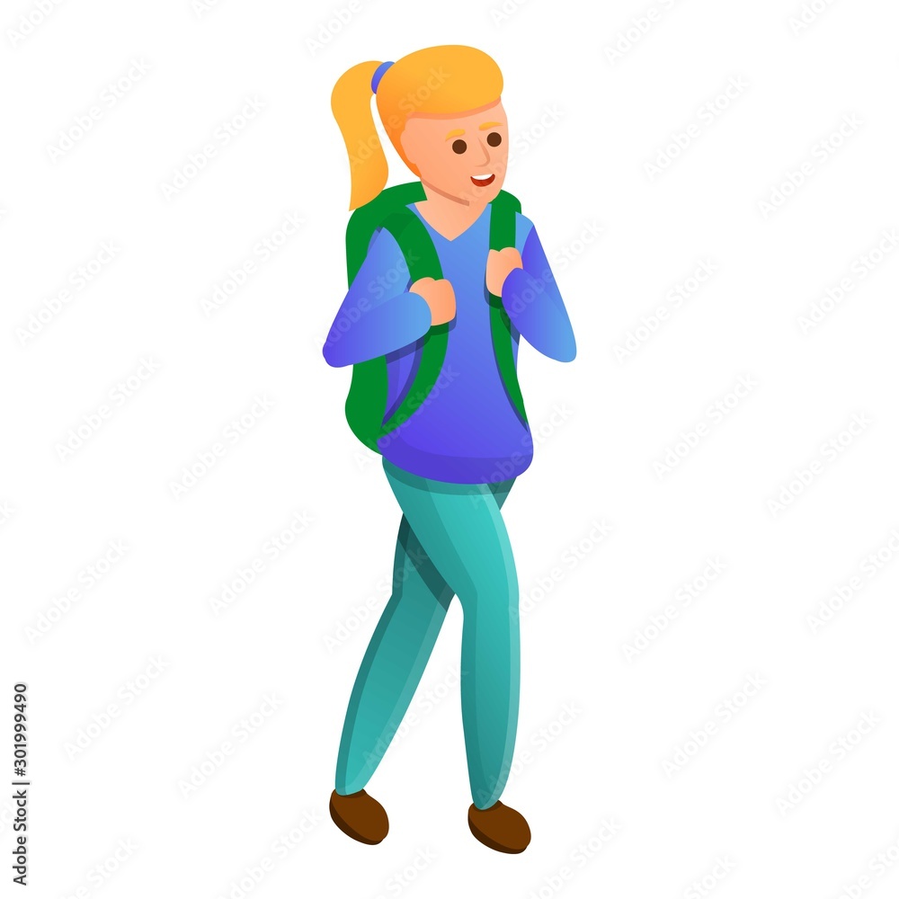 School girl backpack icon. Cartoon of school girl backpack vector icon for web design isolated on white background School girl backpack icon. Cartoon of school girl backpack vector icon for web design isolated on white background