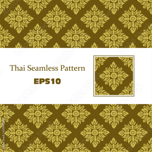 Golden Thai repeated pattern using for background, Banner, decoration, Card