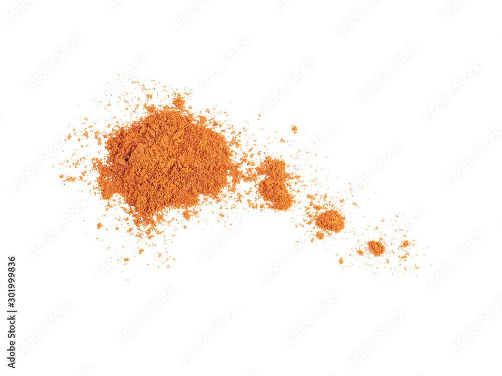 Ground red papper isolated on white background with copy space for text or images. Spices and herbs. Packaging concept. Close-up. Ground red papper isolated on white background with copy space for text or images. Spices and herbs. Packaging concept. Close-up.