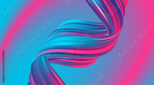 Modern abstract background with 3d twisted neon colored flow liquid shape. Trendy design