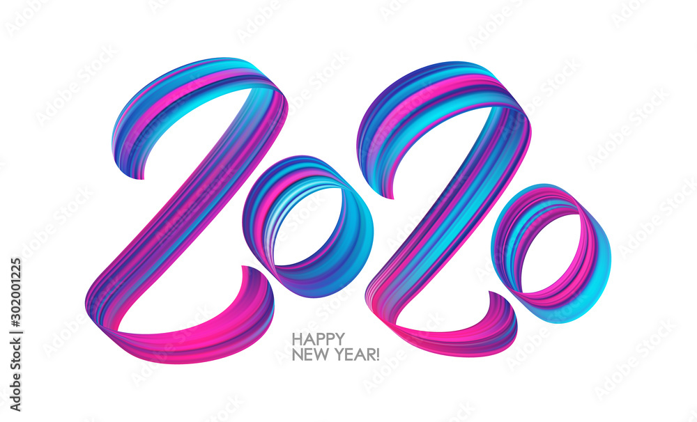 Brushstroke paint lettering calligraphy of 2020 on white background. Happy New Year Brushstroke paint lettering calligraphy of 2020 on white background. Happy New Year